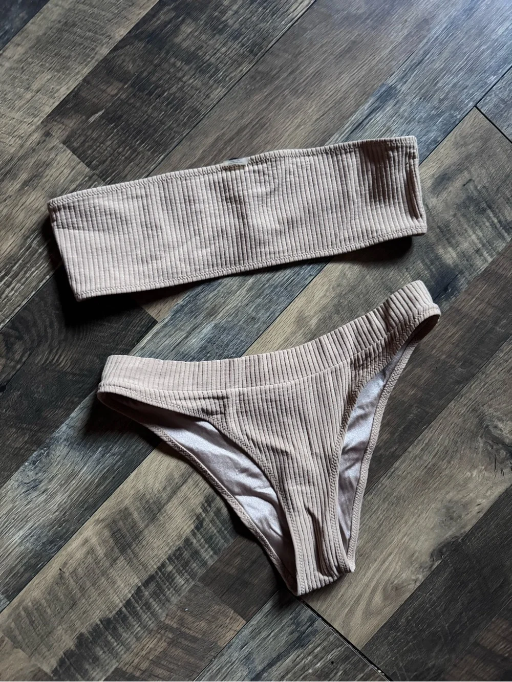 triangl swimwear Ribbed Bandeau Bikini in Light Taupe
